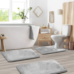 3pcs Flannel Bathroom Mat Set Memory Foam Bath Mat European Style Non Slip Rug