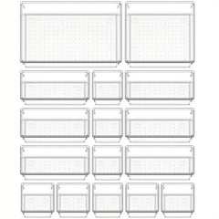 16pcs Clear Drawer Organizer Set for Home Bathroom Bedroom Dresser
