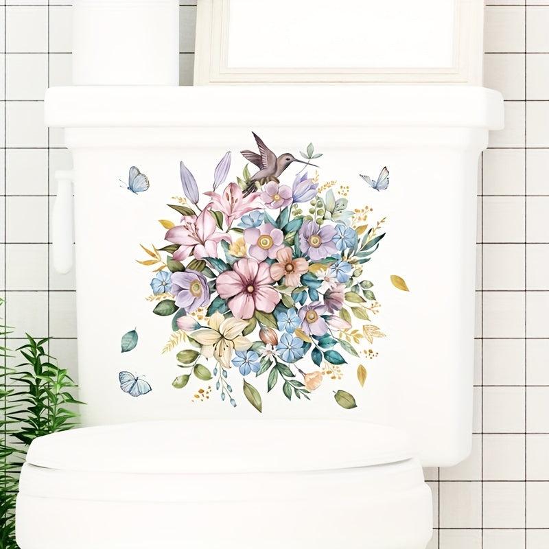 Bird Flower Toilet Lid Decal Bathroom Decor Sticker