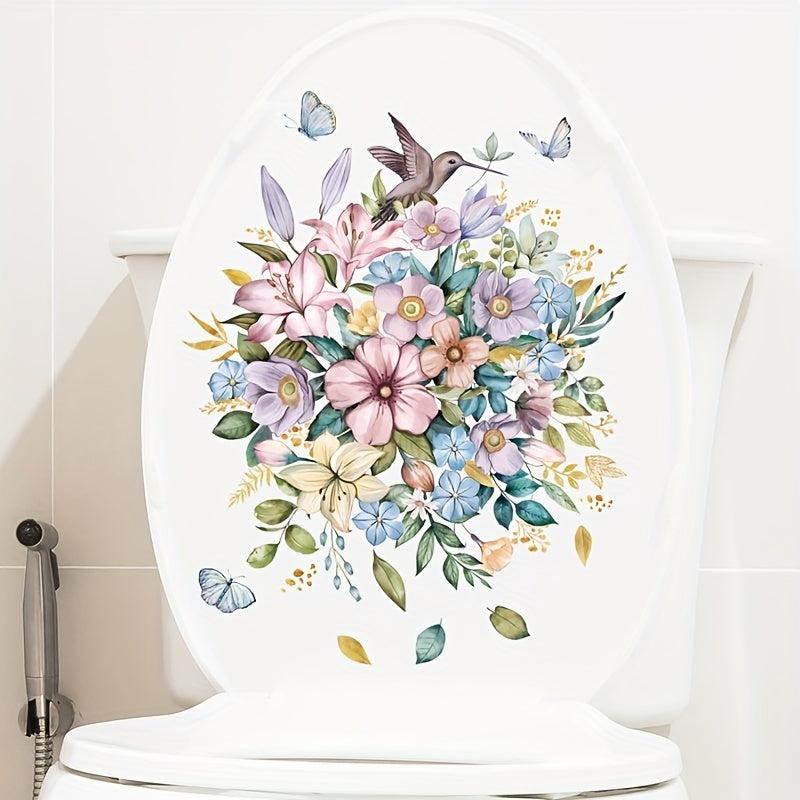 Bird Flower Toilet Lid Decal Bathroom Decor Sticker