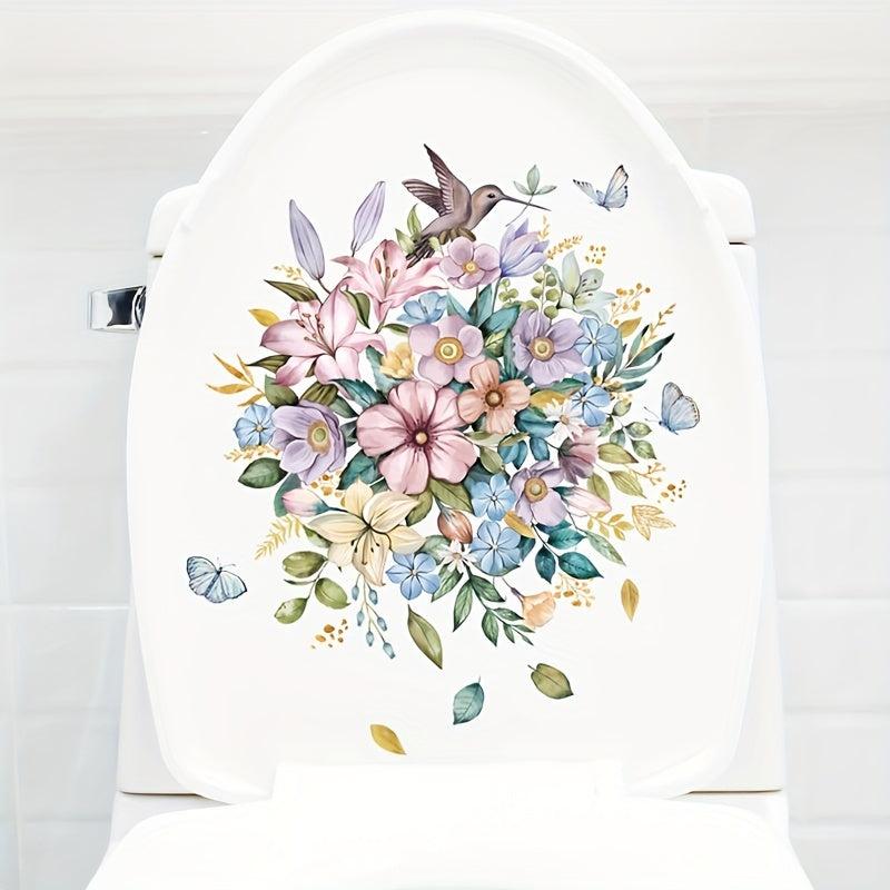 Bird Flower Toilet Lid Decal Bathroom Decor Sticker