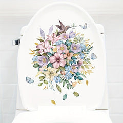 Bird Flower Toilet Lid Decal Bathroom Decor Sticker