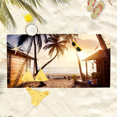 Large Microfiber Beach Towel Coconut Tree Seaside House Lightweight Fast Drying