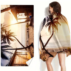 Large Microfiber Beach Towel Coconut Tree Seaside House Lightweight Fast Drying