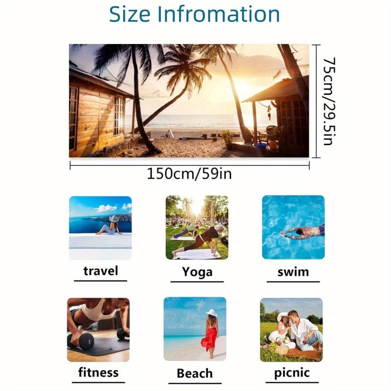 Large Microfiber Beach Towel Coconut Tree Seaside House Lightweight Fast Drying