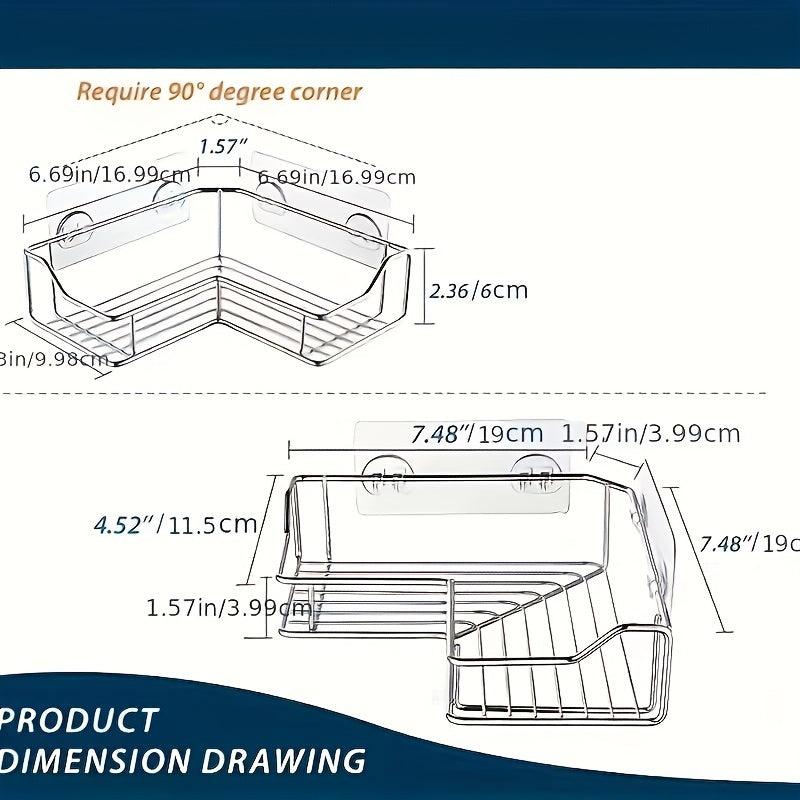 Corner Shower Caddy Wall Mounted Storage Rack Adhesive Hooks Rustproof