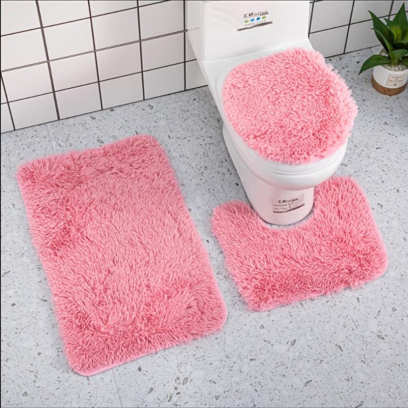 3pc Shaggy Bath Mat Set Non Slip Machine Washable Rug Soft Shower Rugs