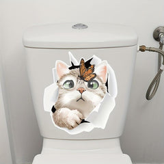 Cartoon Cat Through Torn Toilet Decoration Sticker
