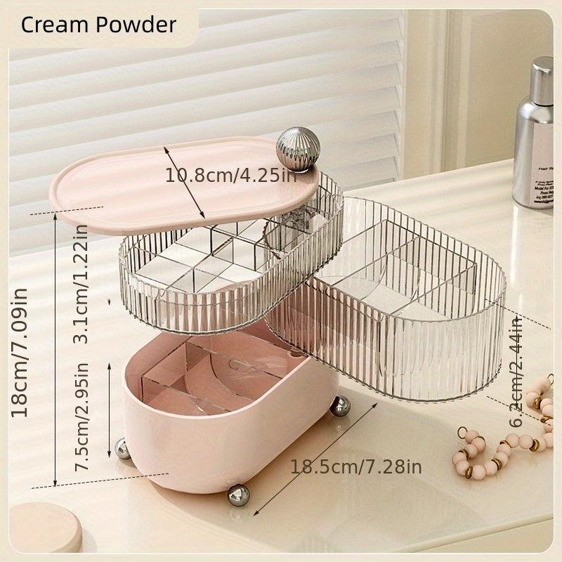 Large Capacity Powder Puff Storage Box with Rotation for Makeup & Jewelry