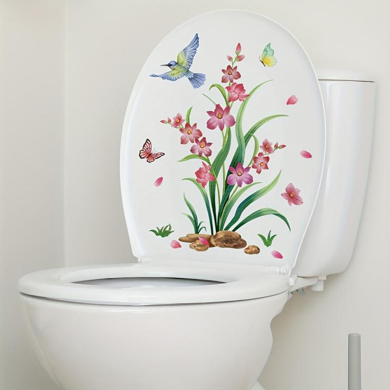 Flower Pattern Toilet Lid Decal Self Adhesive Sticker Bathroom Decor