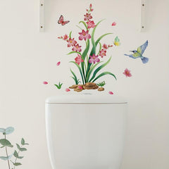 Flower Pattern Toilet Lid Decal Self Adhesive Sticker Bathroom Decor