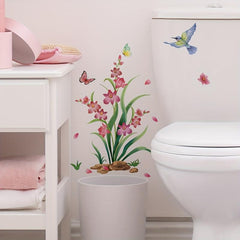 Flower Pattern Toilet Lid Decal Self Adhesive Sticker Bathroom Decor