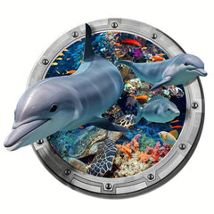 Cartoon 3D Dolphin Diving Mirror Toilet Sticker Bathroom Decoration 25x9in