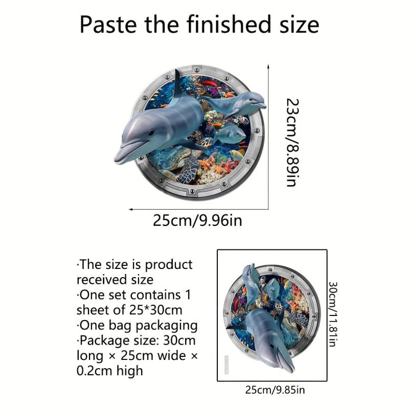 Cartoon 3D Dolphin Diving Mirror Toilet Sticker Bathroom Decoration 25x9in
