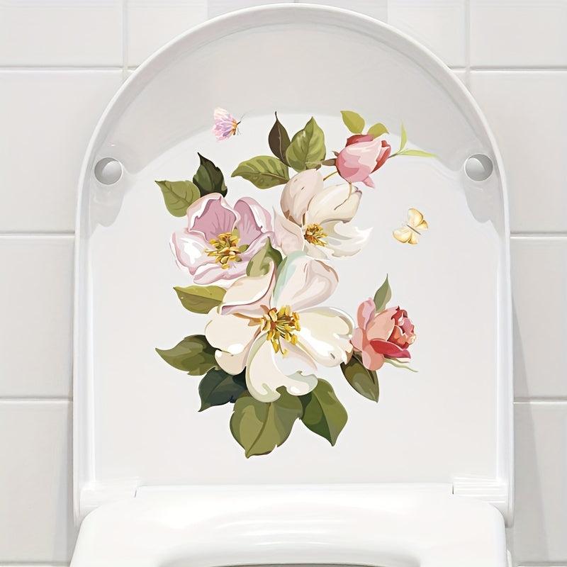 Flower Pattern Toilet Lid Decal - Bathroom Decor
