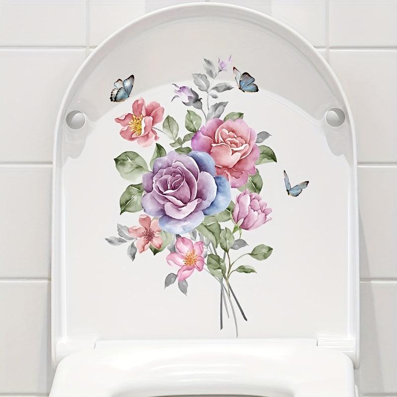 Flower Pattern Toilet Lid Decal - Bathroom Decor