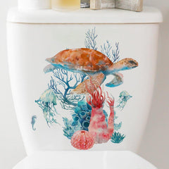 Sea Turtle Coral Toilet Lid Decal Wall Sticker
