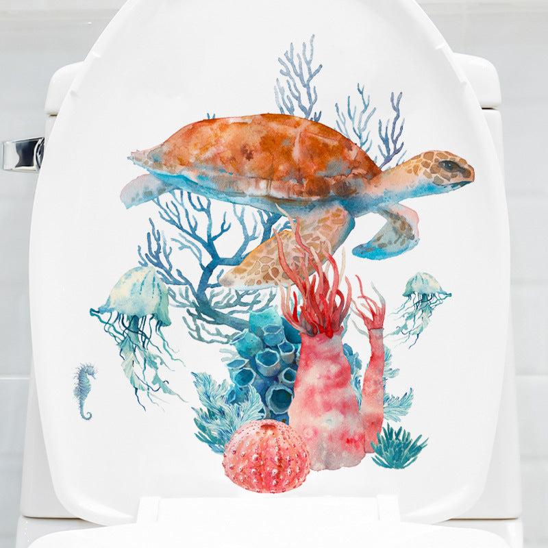 Sea Turtle Coral Toilet Lid Decal Wall Sticker