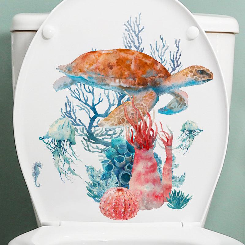 Sea Turtle Coral Toilet Lid Decal Wall Sticker