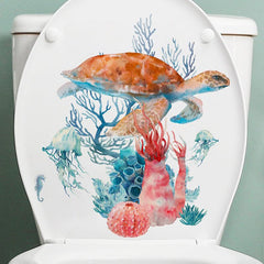 Sea Turtle Coral Toilet Lid Decal Wall Sticker