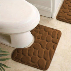 Flannel U Shaped Toilet Mat with Cobblestone Embossment - Memory Foam Pad