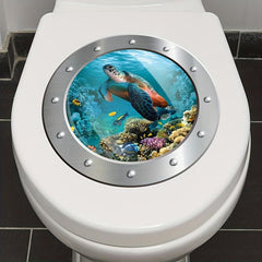 Cartoon 3D Turtle Diving Mask Toilet Sticker - Bathroom Decoration
