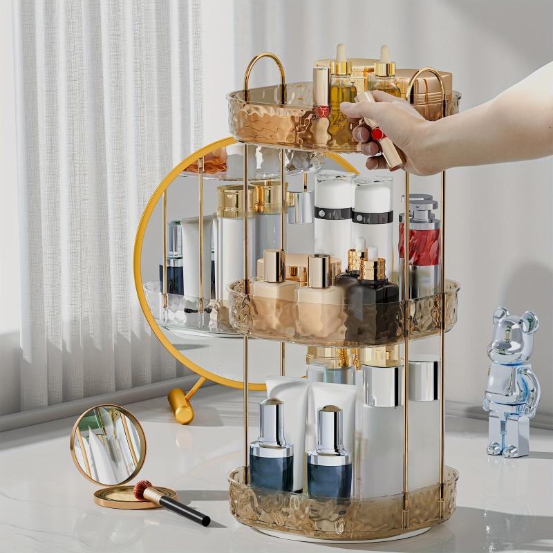 Clear Rotating Makeup Organizer Cosmetic Storage Rack with Handle