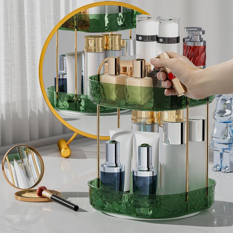 Clear Rotating Makeup Organizer Cosmetic Storage Rack with Handle