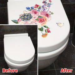 Floral Butterfly Toilet Lid Decorative Sticker - Removable Self-adhesive