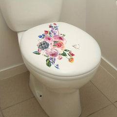 Floral Butterfly Toilet Lid Decorative Sticker - Removable Self-adhesive