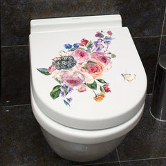 Floral Butterfly Toilet Lid Decorative Sticker - Removable Self-adhesive