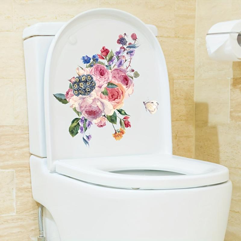 Floral Butterfly Toilet Lid Decorative Sticker - Removable Self-adhesive