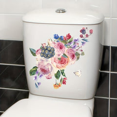 Floral Butterfly Toilet Lid Decorative Sticker - Removable Self-adhesive