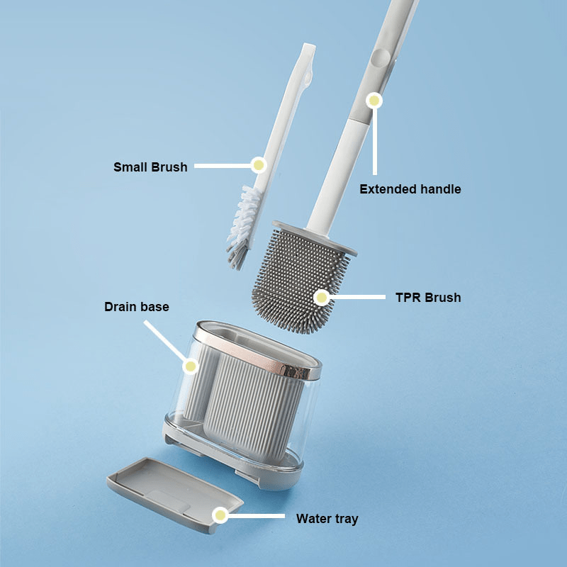 Silicone Toilet Brush 2 in 1 with Long Handle - Transparent Base