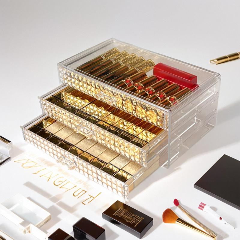 Diamond Textured Cosmetic Storage Organizer Three layer Drawer