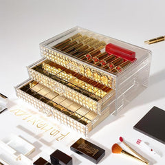 Diamond Textured Cosmetic Storage Organizer Three layer Drawer