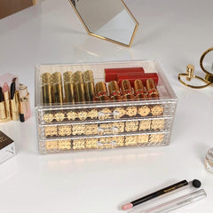 Diamond Textured Cosmetic Storage Organizer Three layer Drawer