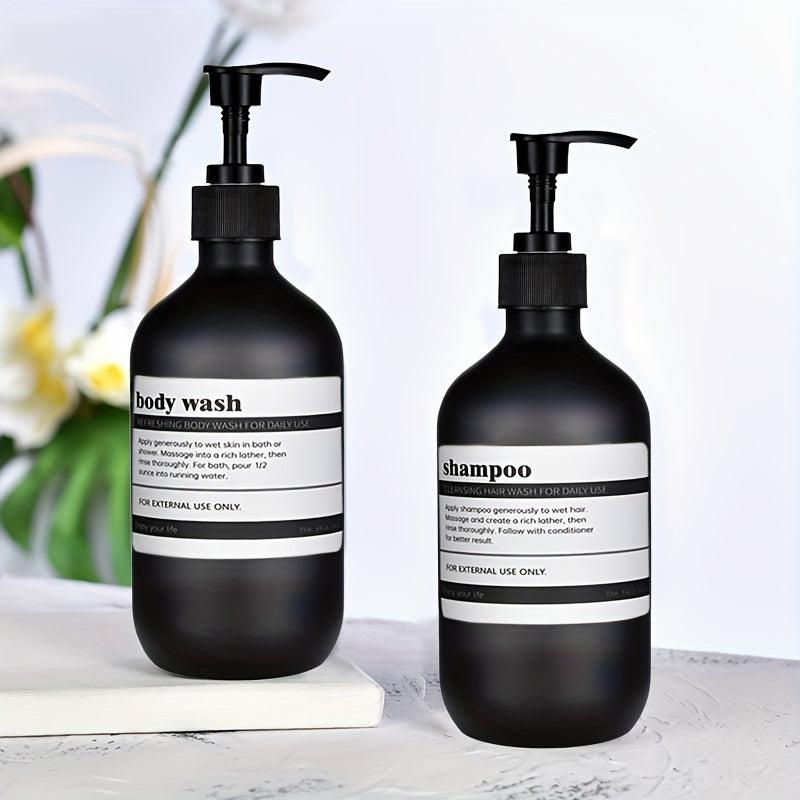 2pcs 500ml Soap Dispenser Refillable Plastic Bathroom Bottle with Pump & Labels