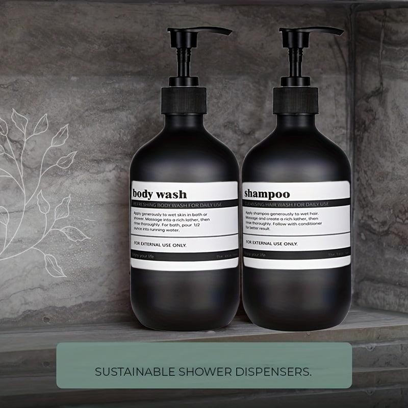 2pcs 500ml Soap Dispenser Refillable Plastic Bathroom Bottle with Pump & Labels