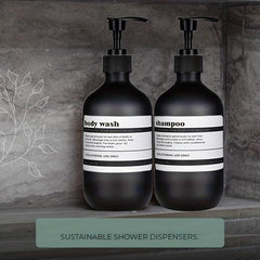 2pcs 500ml Soap Dispenser Refillable Plastic Bathroom Bottle with Pump & Labels