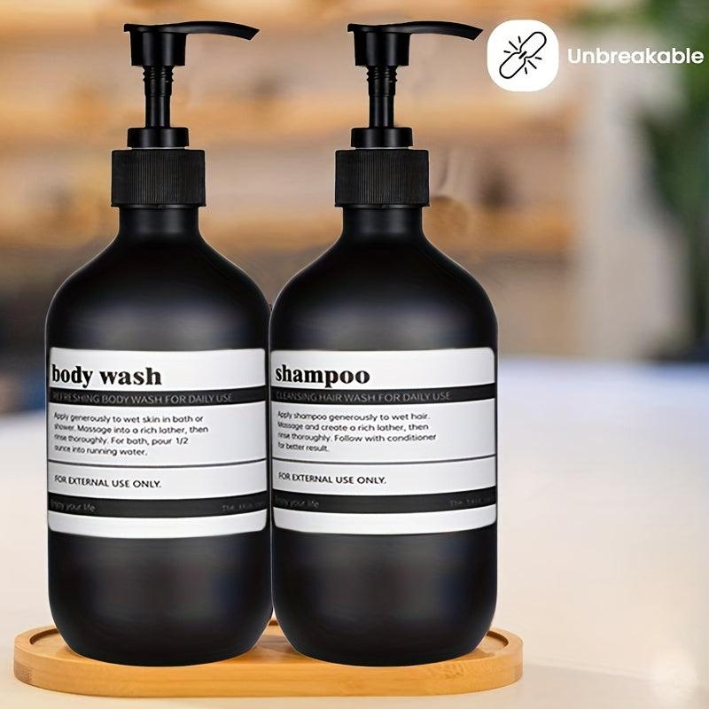2pcs 500ml Soap Dispenser Refillable Plastic Bathroom Bottle with Pump & Labels