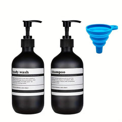 2pcs 500ml Soap Dispenser Refillable Plastic Bathroom Bottle with Pump & Labels