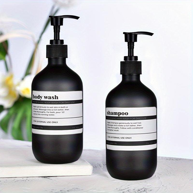 2pcs 500ml Soap Dispenser Refillable Plastic Bathroom Bottle with Pump & Labels