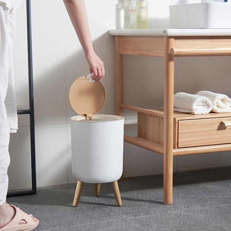 Plastic Trash Can With Lid for Home Bathroom Bedroom