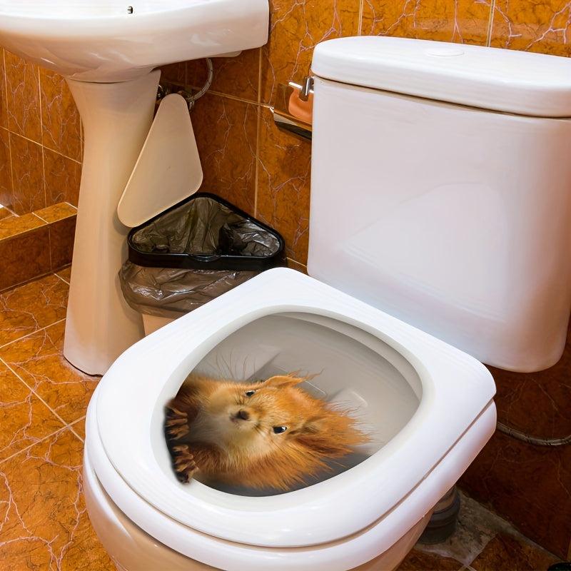 3D Squirrel Pattern Toilet Lid Decal Self Adhesive Sticker Bathroom Decor
