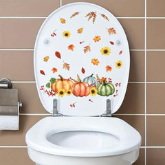 Autumn Maple Leaf Pumpkin Pine Toilet Sticker Bathroom Decor