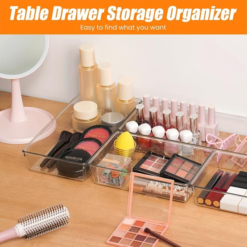14pcs Drawer Organizer Set Clear Customize Layout Storage Bins w/ Non Slip Pads