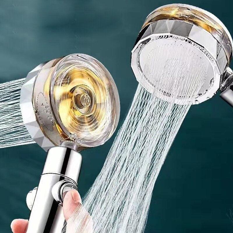 High Pressure Handheld Shower Head Water Saving 360 Rotating Twin Turbo