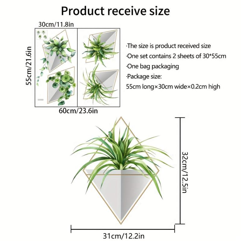 2pcs Green Plant Wall Sticker Self Adhesive Decoration for Living Room & Bedroom