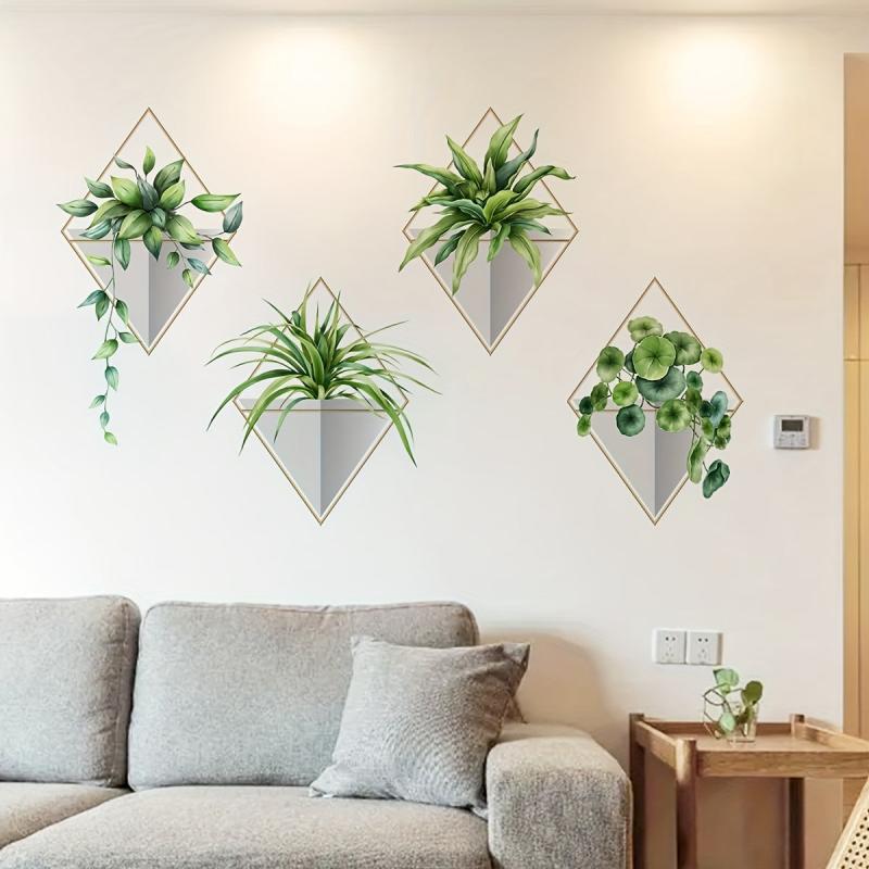 2pcs Green Plant Wall Sticker Self Adhesive Decoration for Living Room & Bedroom